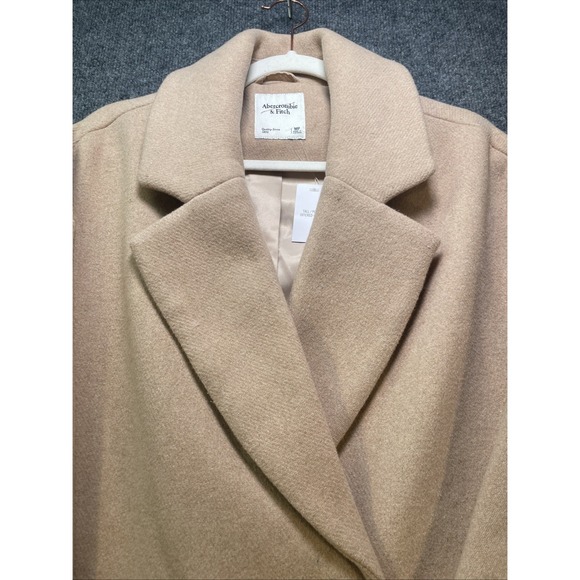 ABERCROMBIE and FITCH Coat Womens Medium Petite Lined Tan Button Mid-Length - Picture 5 of 13